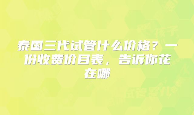 泰国三代试管什么价格？一份收费价目表，告诉你花在哪