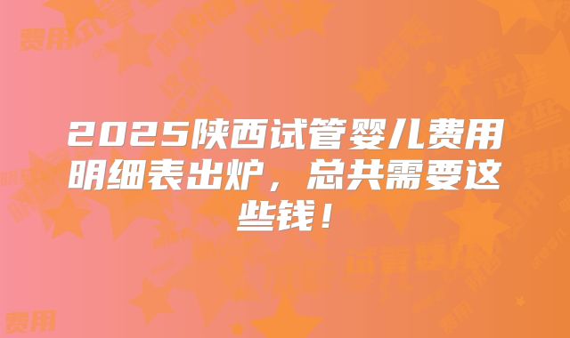 2025陕西试管婴儿费用明细表出炉，总共需要这些钱！