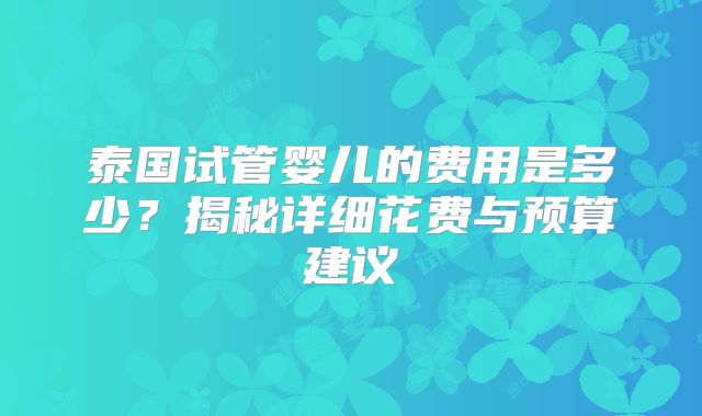 泰国试管婴儿的费用是多少？揭秘详细花费与预算建议