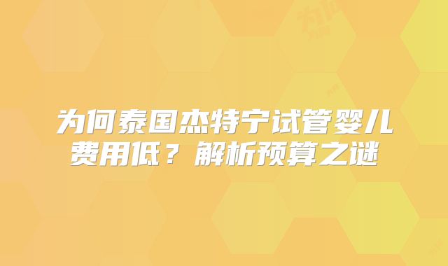 为何泰国杰特宁试管婴儿费用低？解析预算之谜