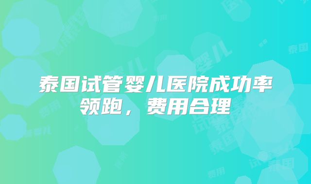 泰国试管婴儿医院成功率领跑，费用合理