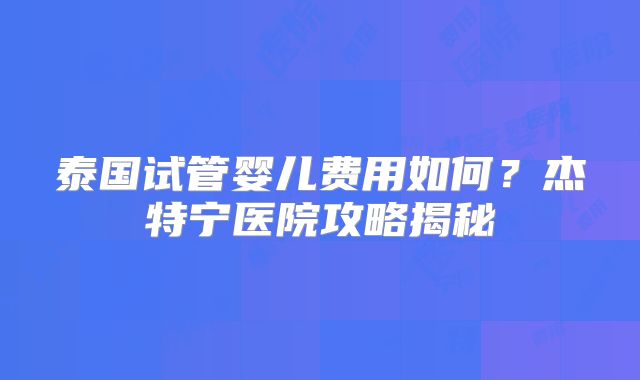 泰国试管婴儿费用如何?杰特宁医院攻略揭秘