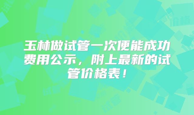 玉林做试管一次便能成功费用公示，附上最新的试管价格表！