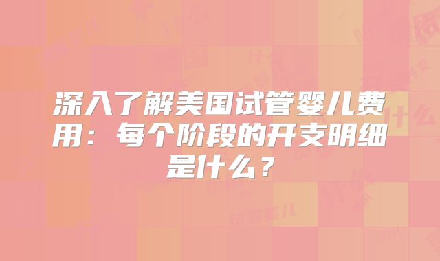 深入了解美国试管婴儿费用:每个阶段的开支明细是什么?