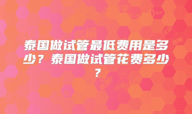 泰国做试管最低费用是多少？泰国做试管花费多少？