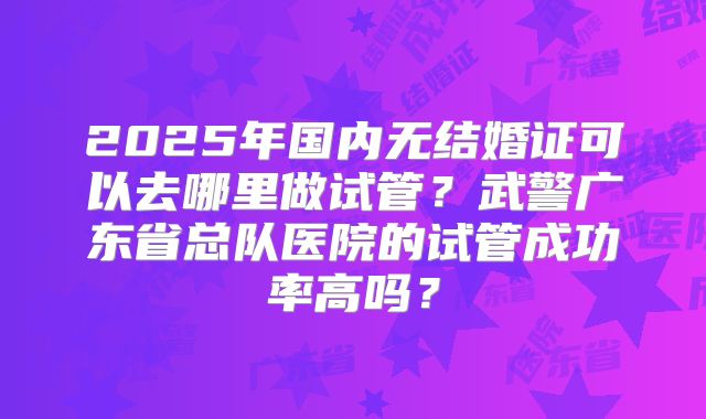 2025年国内无结婚证可以去哪里做试管?武警广东省总队医院的试管成功率高吗?