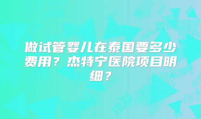 做试管婴儿在泰国要多少费用?杰特宁医院项目明细?