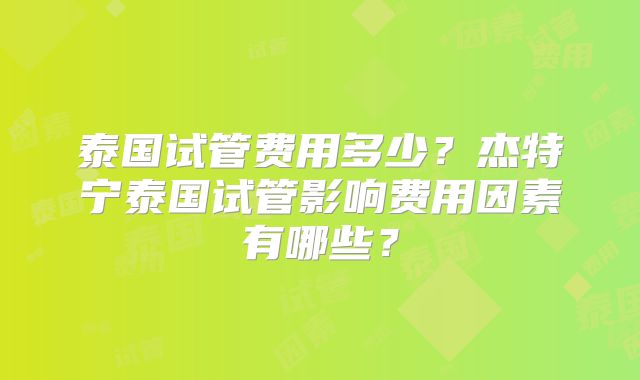 泰国试管费用多少？杰特宁泰国试管影响费用因素有哪些？