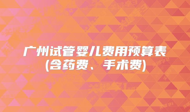 广州试管婴儿费用预算表(含药费、手术费)