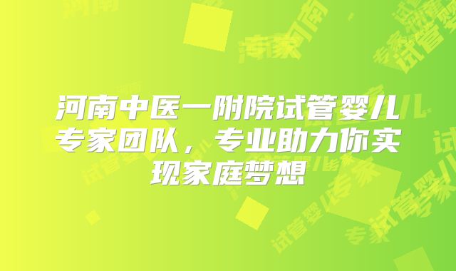 河南中医一附院试管婴儿专家团队，专业助力你实现家庭梦想