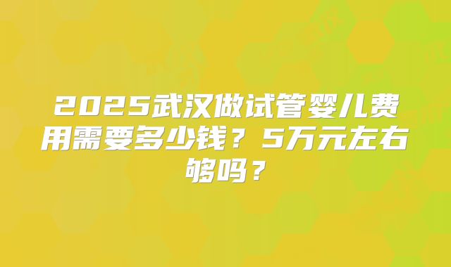 2025武汉做试管婴儿费用需要多少钱？5万元左右够吗？