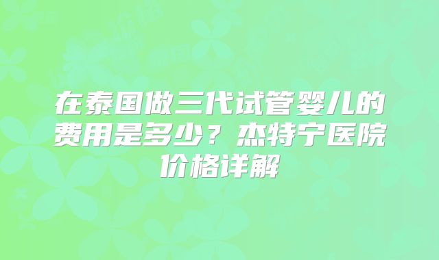 在泰国做三代试管婴儿的费用是多少？杰特宁医院价格详解