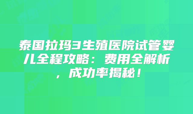 泰国拉玛3生殖医院试管婴儿全程攻略：费用全解析，成功率揭秘！