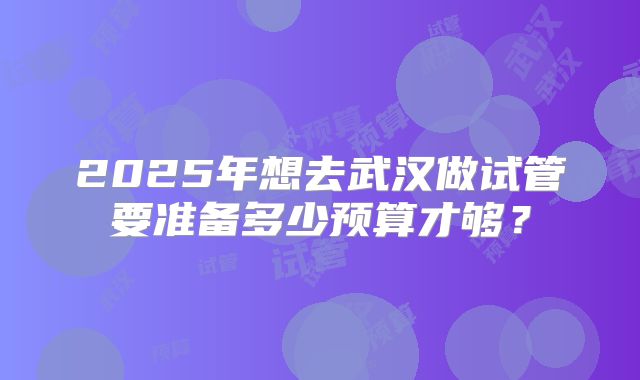 2025年想去武汉做试管要准备多少预算才够？