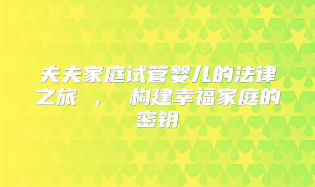 夫夫家庭试管婴儿的法律之旅 ， 构建幸福家庭的密钥