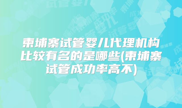 柬埔寨试管婴儿代理机构比较有名的是哪些(柬埔寨试管成功率高不)