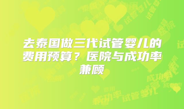 去泰国做三代试管婴儿的费用预算？医院与成功率兼顾