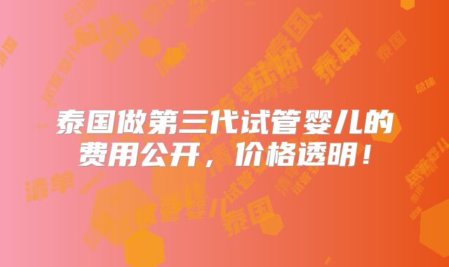 泰国做第三代试管婴儿的费用公开，价格透明！