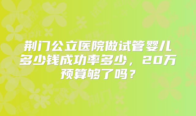荆门公立医院做试管婴儿多少钱成功率多少,20万预算够了吗?