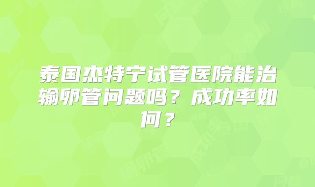 泰国杰特宁试管医院能治输卵管问题吗？成功率如何？