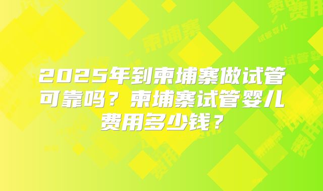 2025年到柬埔寨做试管可靠吗？柬埔寨试管婴儿费用多少钱？
