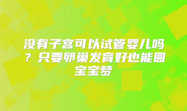 没有子宫可以试管婴儿吗？只要卵巢发育好也能圆宝宝梦