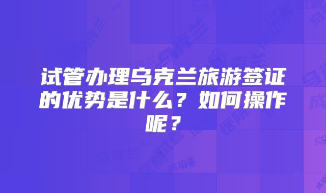 试管办理乌克兰旅游签证的优势是什么？如何操作呢？