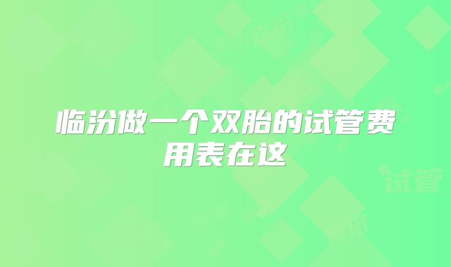 临汾做一个双胎的试管费用表在这