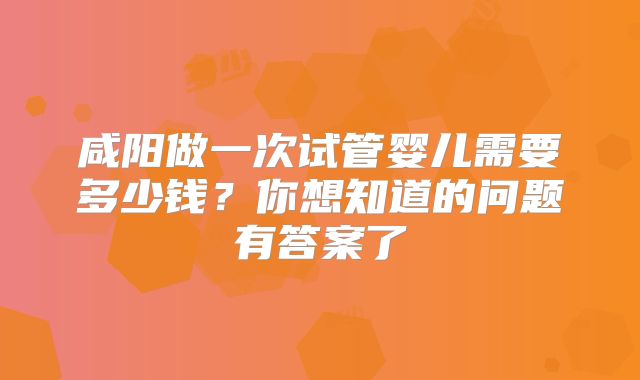 咸阳做一次试管婴儿需要多少钱？你想知道的问题有答案了