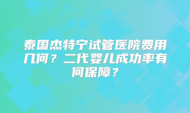 泰国杰特宁试管医院费用几何？二代婴儿成功率有何保障？