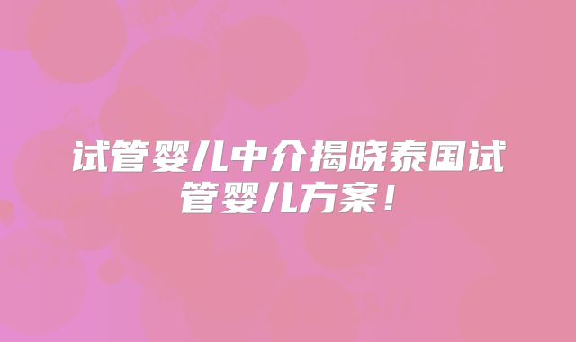 试管婴儿中介揭晓泰国试管婴儿方案！