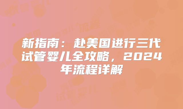 新指南：赴美国进行三代试管婴儿全攻略，2024年流程详解