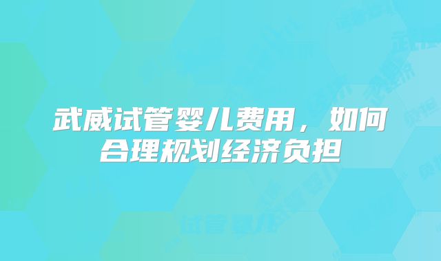 武威试管婴儿费用，如何合理规划经济负担