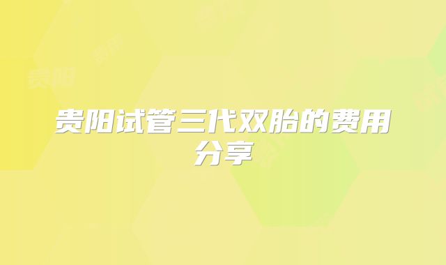 贵阳试管三代双胎的费用分享