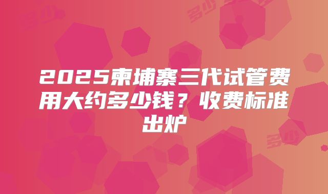 2025柬埔寨三代试管费用大约多少钱？收费标准出炉