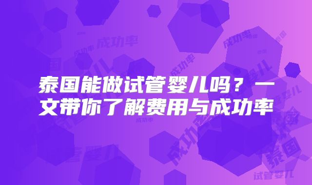 泰国能做试管婴儿吗？一文带你了解费用与成功率