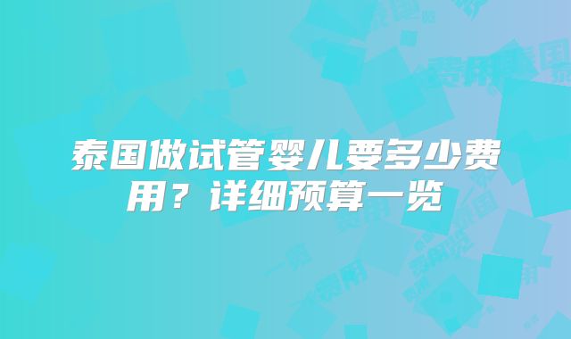 泰国做试管婴儿要多少费用？详细预算一览