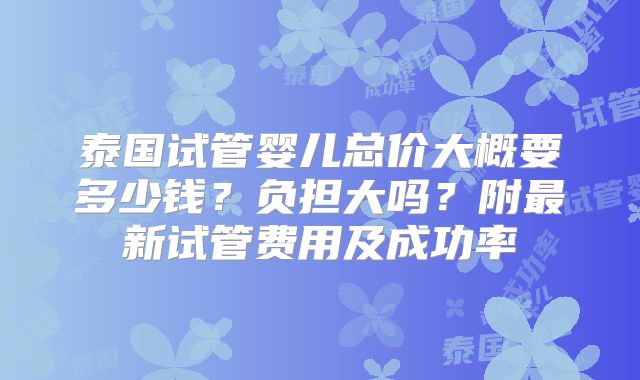 泰国试管婴儿总价大概要多少钱?负担大吗?附最新试管费用及成功率