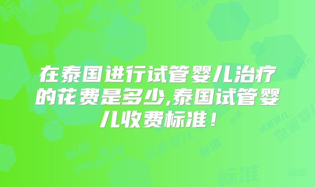 在泰国进行试管婴儿治疗的花费是多少,泰国试管婴儿收费标准！