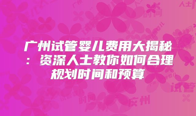 广州试管婴儿费用大揭秘:资深人士教你如何合理规划时间和预算