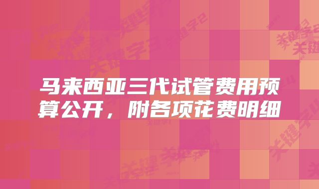 马来西亚三代试管费用预算公开,附各项花费明细