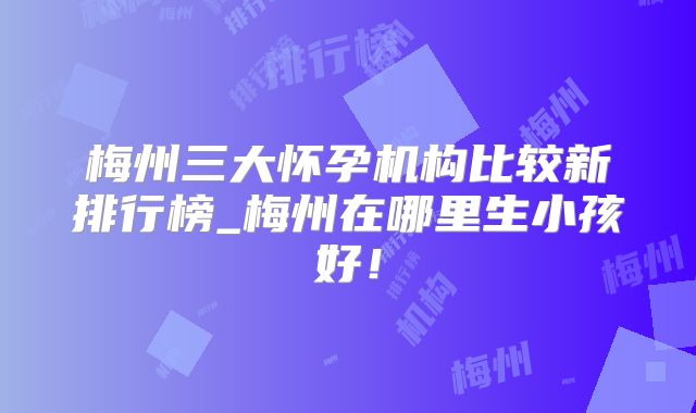 梅州三大怀孕机构比较新排行榜_梅州在哪里生小孩好！