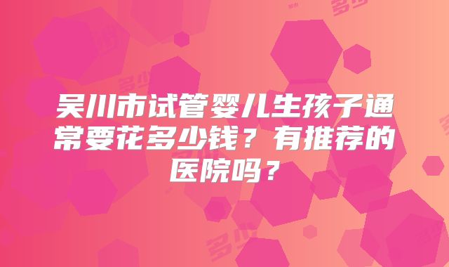 吴川市试管婴儿生孩子通常要花多少钱？有推荐的医院吗？