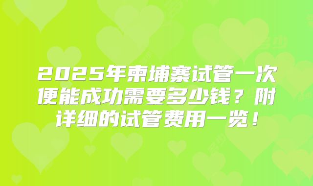 2025年柬埔寨试管一次便能成功需要多少钱？附详细的试管费用一览！