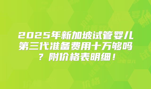 2025年新加坡试管婴儿第三代准备费用十万够吗？附价格表明细！