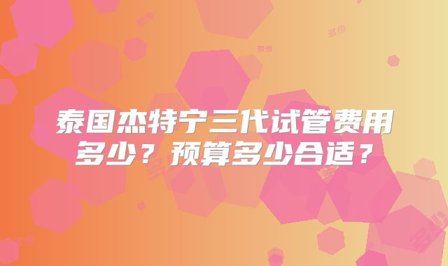 泰国杰特宁三代试管费用多少？预算多少合适？
