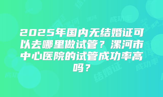 2025年国内无结婚证可以去哪里做试管？漯河市中心医院的试管成功率高吗？