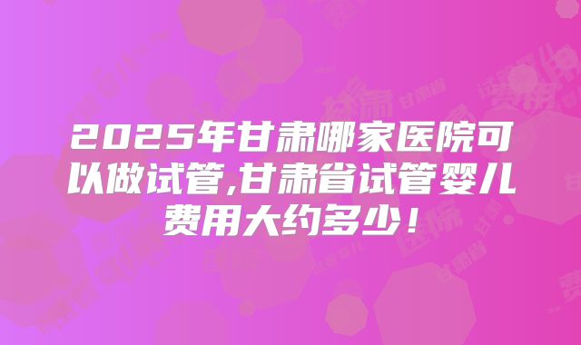 2025年甘肃哪家医院可以做试管,甘肃省试管婴儿费用大约多少！