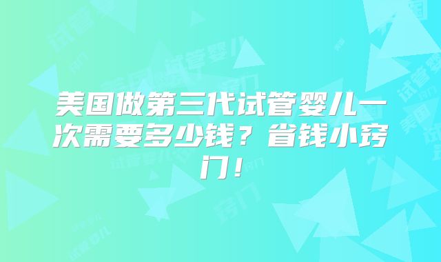 美国做第三代试管婴儿一次需要多少钱?省钱小窍门!