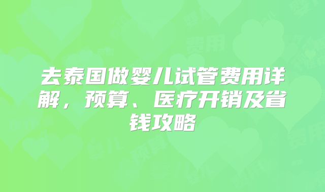 去泰国做婴儿试管费用详解，预算、医疗开销及省钱攻略